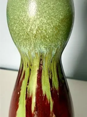 Accents | Vintage Studio Pottery Vase 11 Red Green Drip Glaze Mcm Style ...